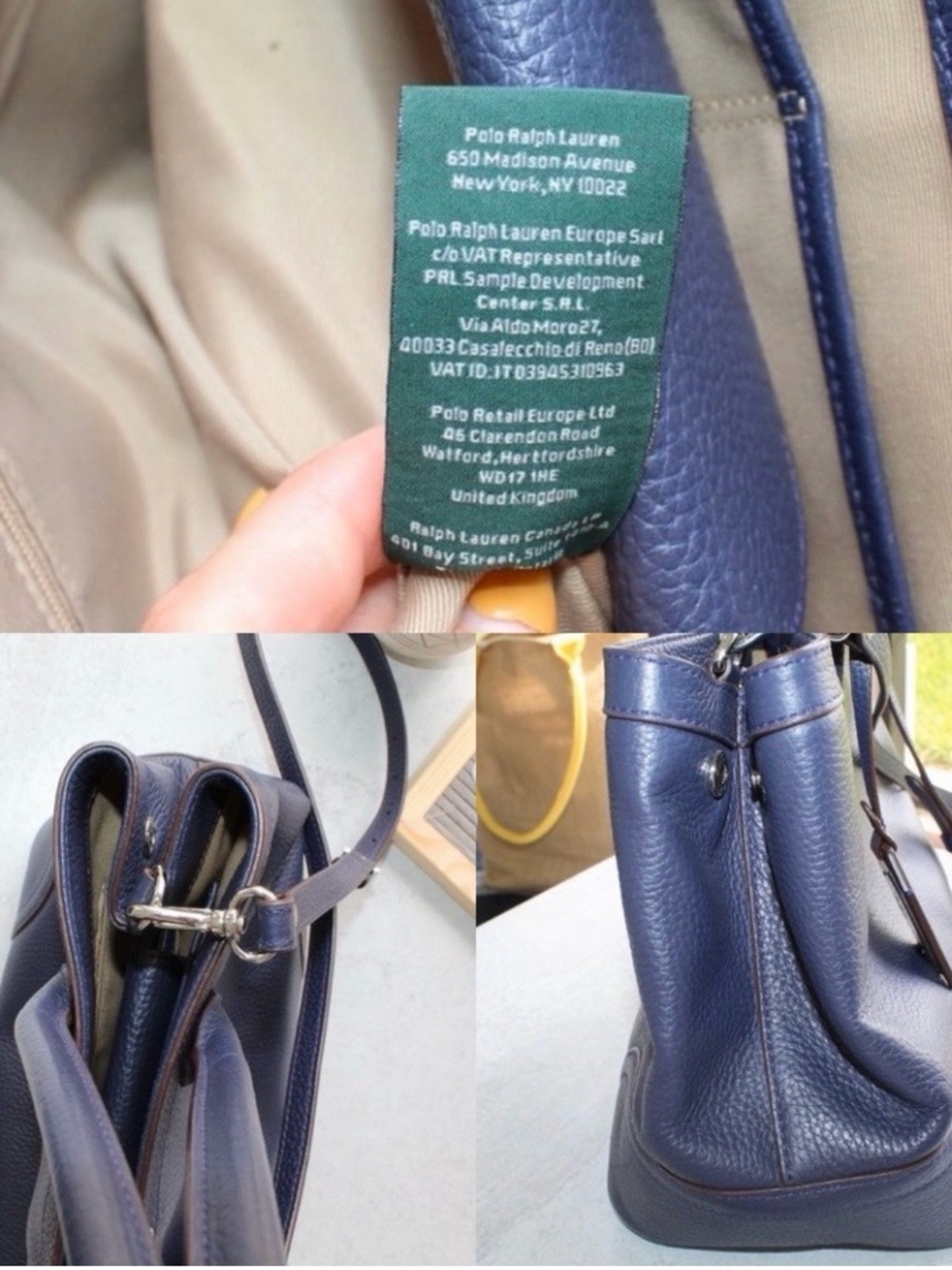 Ralph Lauren Navy Leather Satchel with Gold Hardware - Picture 15 of 16